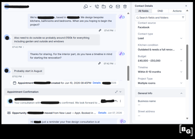 AI lead qualification conversation resulting in a £100k renovation enquiry